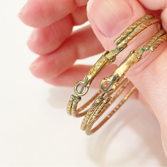 Vintage Earrings Loop Gold Tone Large with Clasp 5 CM - Picture 8 of 9